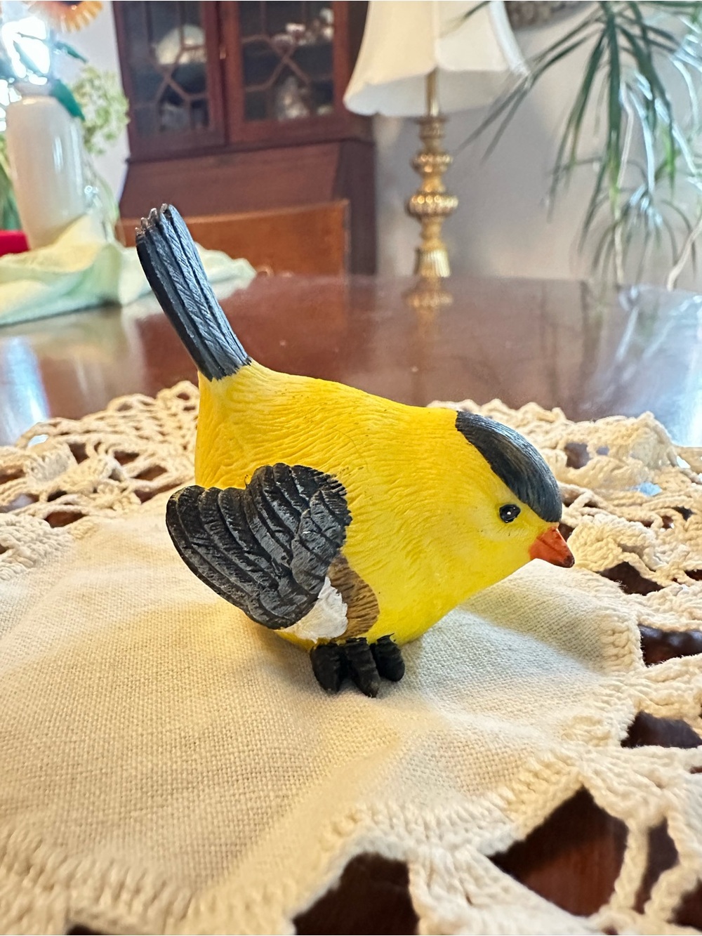 Mini American Goldfinch Bird Figurine Yellow Black Resin 2”